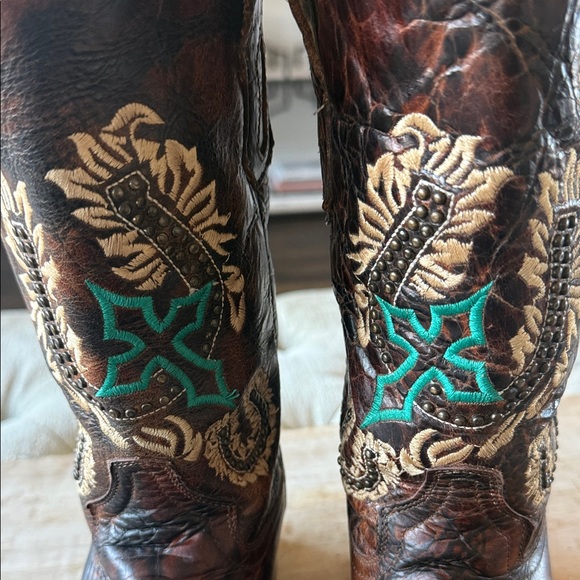 Corral Women’s 6 Brown Western Cowboy Boots Embroidered Beaded Horseshoe & Cross - Picture 7 of 7